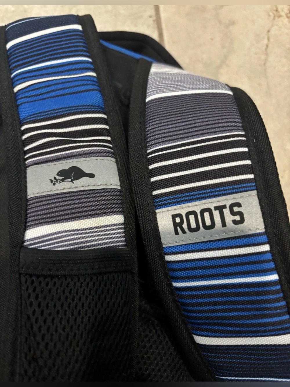 Roots Backpack Book Bag 6 Zipped Beaver Blue Striped Y2K School Canada - Picture 3 of 5